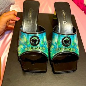 Versace jungle print block heels